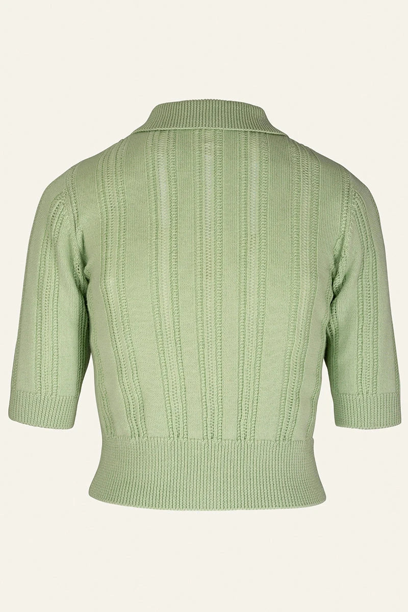 The Contrast Cardigan i lys jadegrøn strik Emmy Design 