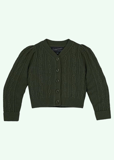 The little Ice Skater Cardigan pine green melange cardigan Emmy Design 