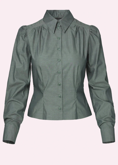 The Spectacular Spearpoint skjorte i støvet grøn langærmet skjorte Emmy Design 