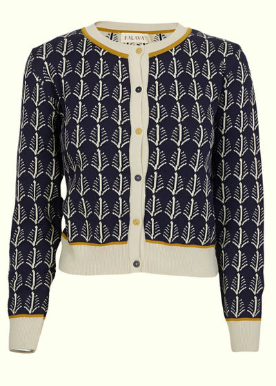 Vera jacquard strik cardigan i navy 'feather' cardigan palava 