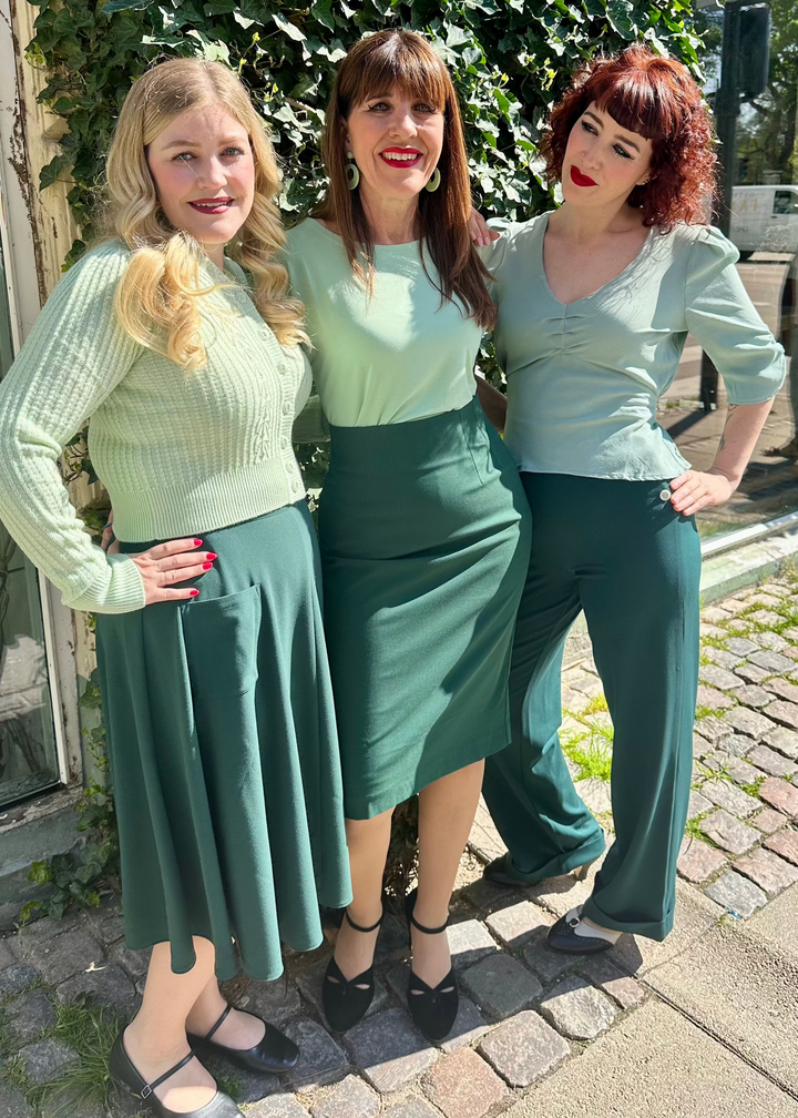 Vintage style A-line skirt in bottle green from House Of Foxy