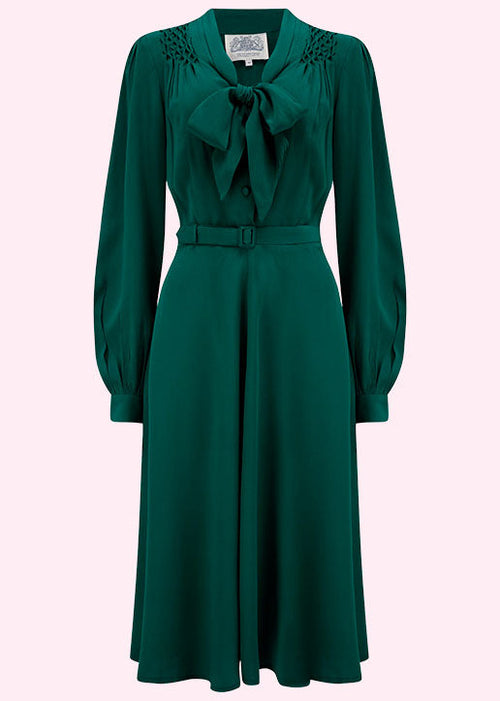Eva longsleeve dress with pussy bow - green