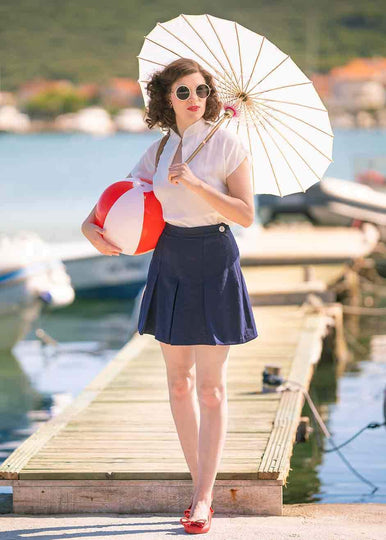 House Of Foxy: 40s style Pleated shorts in navy