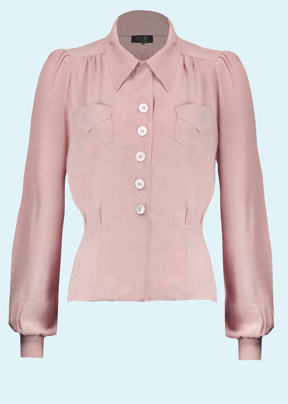 vintage blouse shirt ヴィンテージ くすみピンク Vintage Light Pink Blouse With Embroidery, Feminine Long Sleeve
