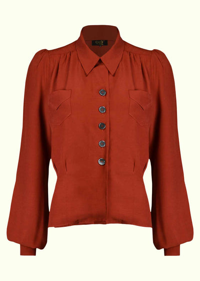 House of Foxy: Sweetheart vintage stils skjortebluse i rustfarvet tøj Mondo Kaos 