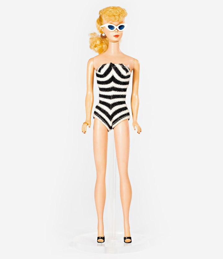 Barbie black and white striped swimsuit from Unique Vintage