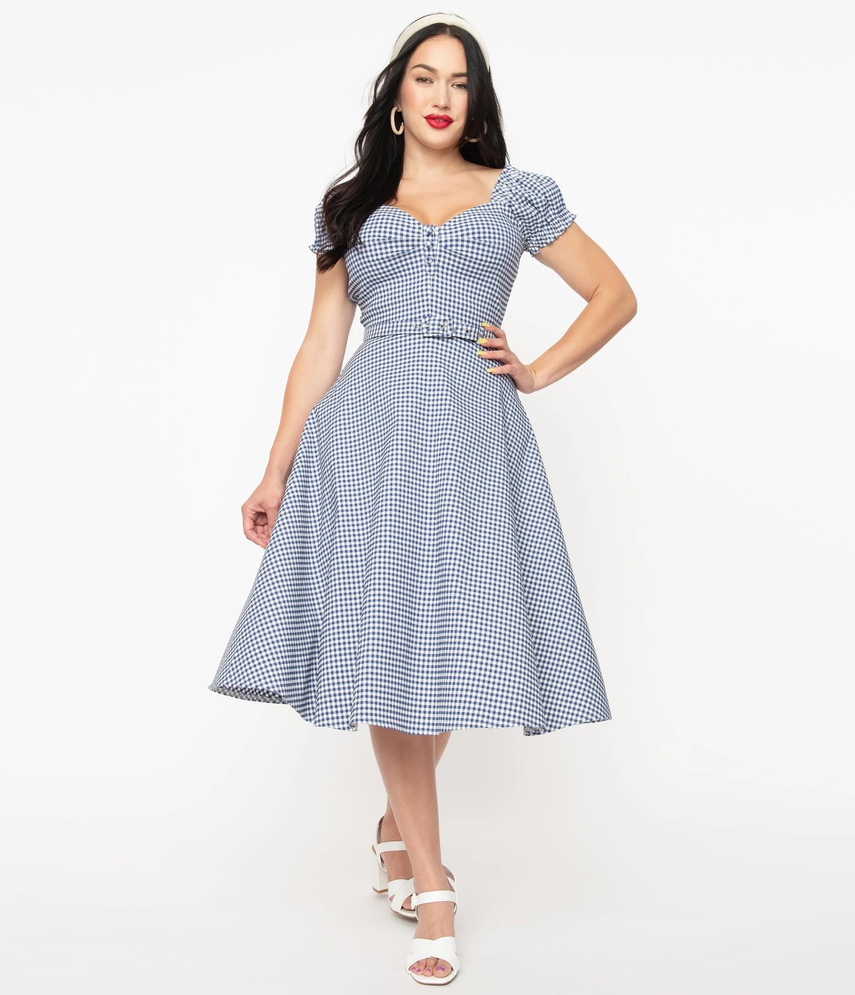 Unique Vintage: Ohara swingkjole i små blå gingham tern Unique Vintage 